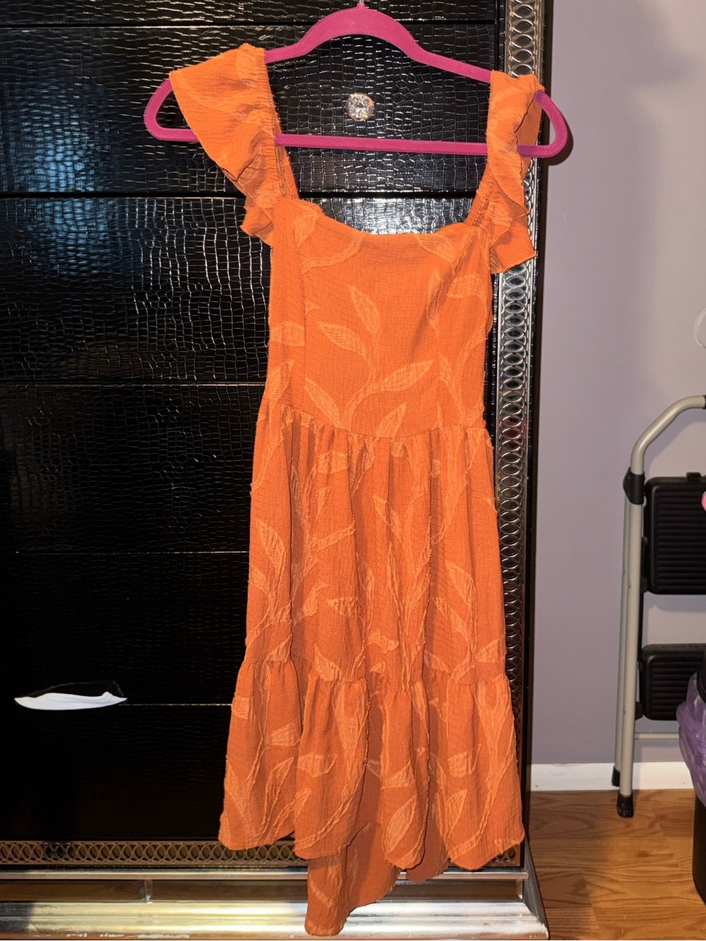 SHEIN Orange Ruffle-Strap High-Low Midi Dress